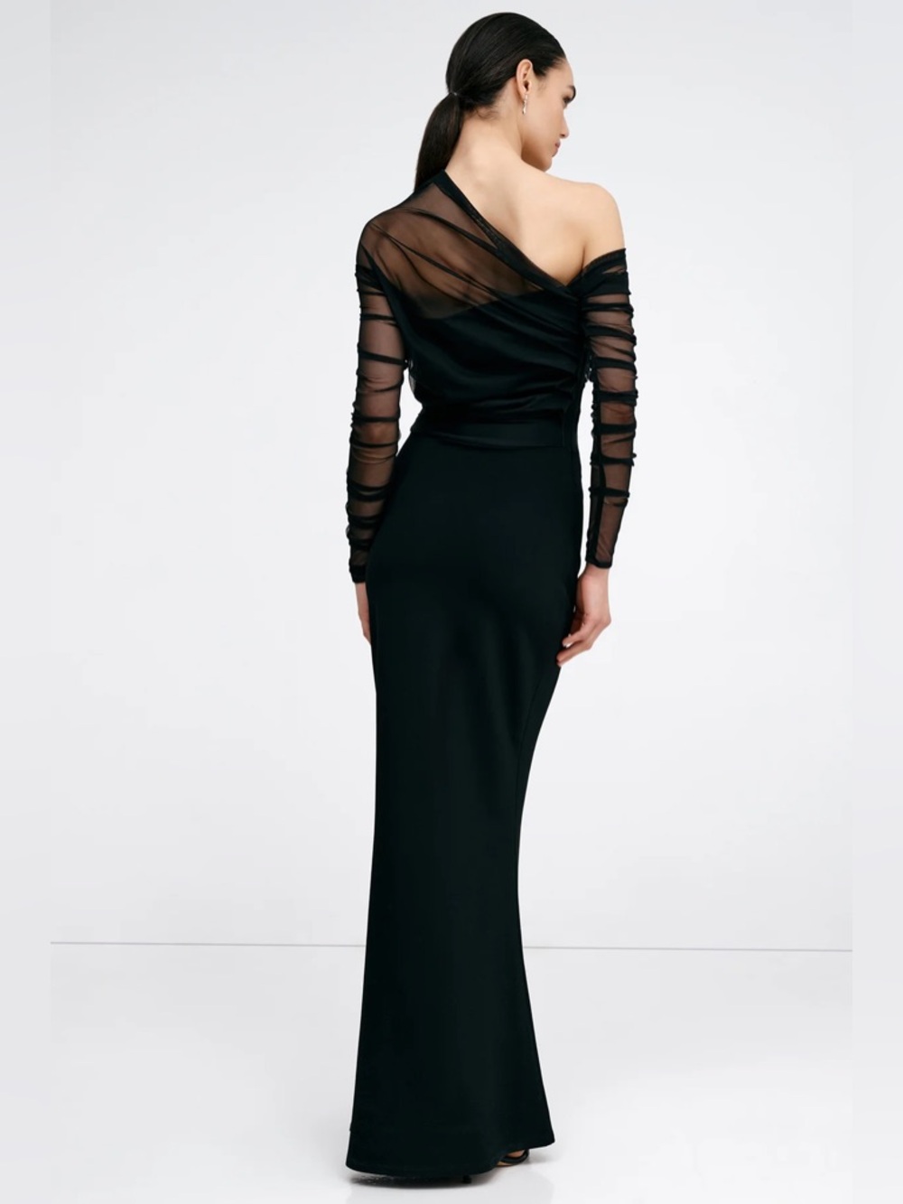NWT Marcella Black Monroe Dress European Ponte & Mesh Gown Womens Size M - Picture 4 of 13